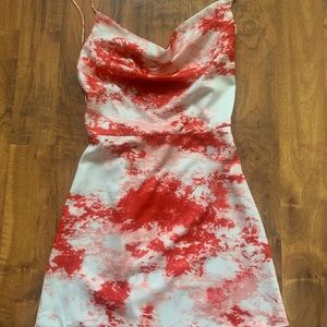 Red tie dye mini dress